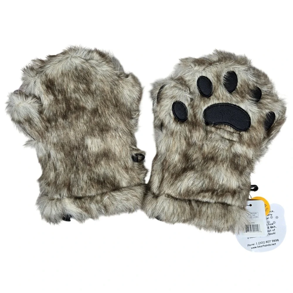 Bear Hands & Buddies Youth Paw‎ Mittens Gloves Faux Fur L 8-13 Years